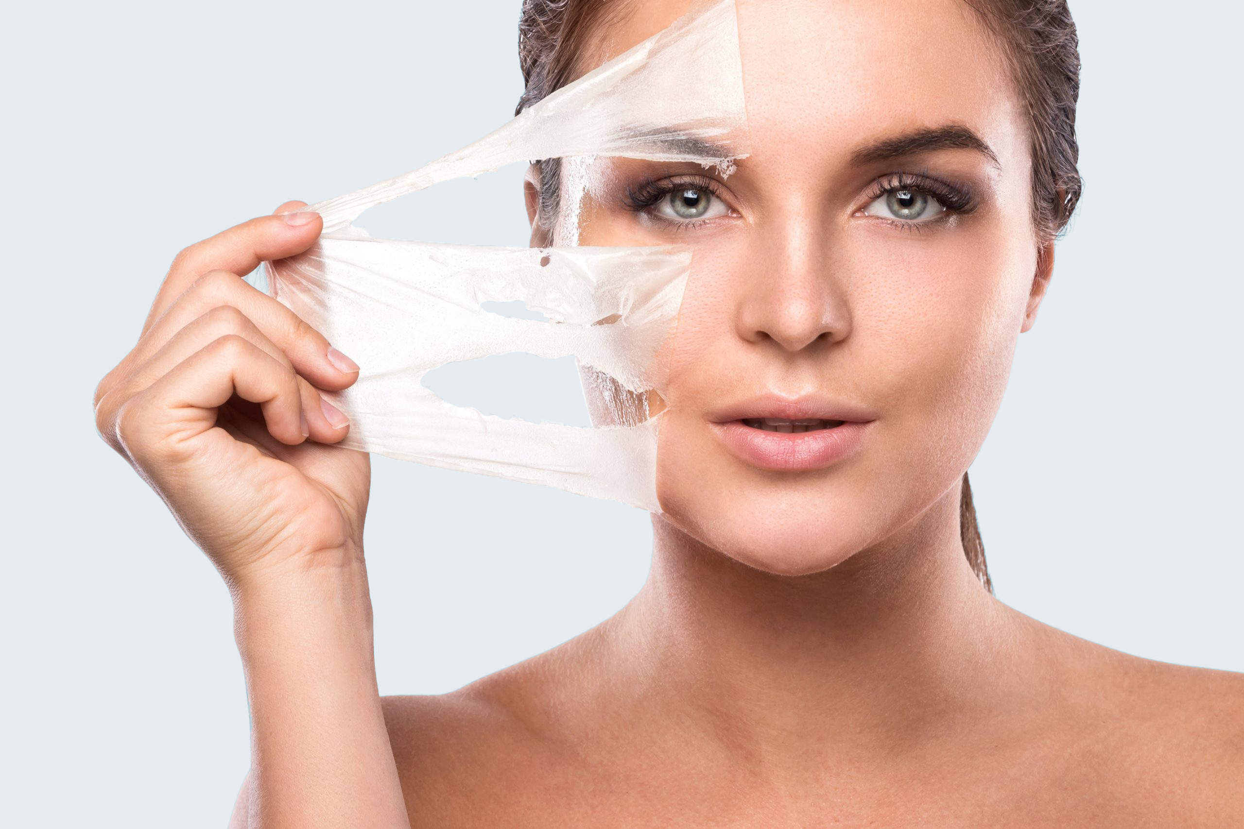 Ultrasonic cosmetic scrubber. Facial cavitation procedure. Salon skin care procedure. Professional hardware peeling. Acne removal. contaminated person